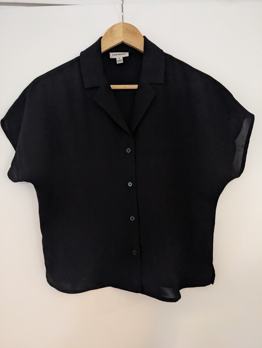 Frank And Oak Black Short-Sleeve Button Front Blouse